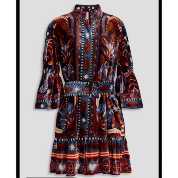 FARM RIO Nature Beauty Blue Velvet Mini Dress Size: Small Condition: NWOT - Picture 9 of 14